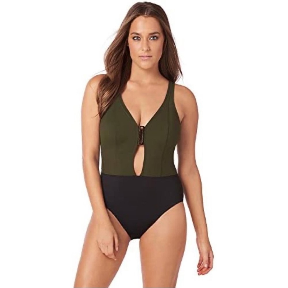 Amoressa size 12 Eclipse Ersa One Black Olive One Piece Swimsuit